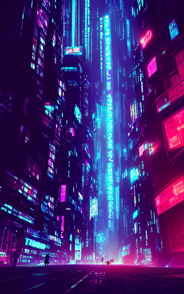 Image similar to concept art of a magnificent dark neon futuristic cyberpunk city bustling street at night cyberart in the style of liam wong in the film akira rendered in octane, 3 d render, trending on cgsociety, blender 3 d, displacement mapped