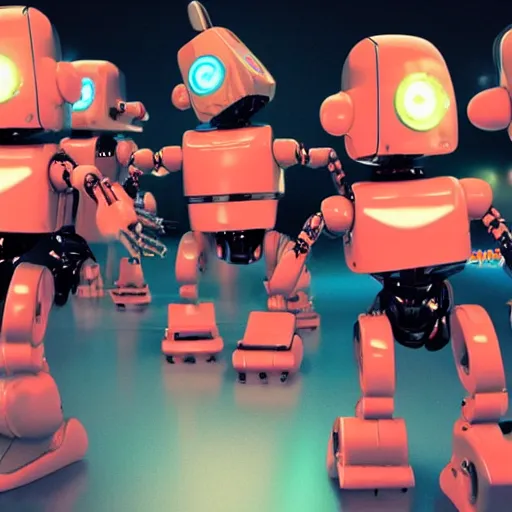 Prompt: Cute robots dancing