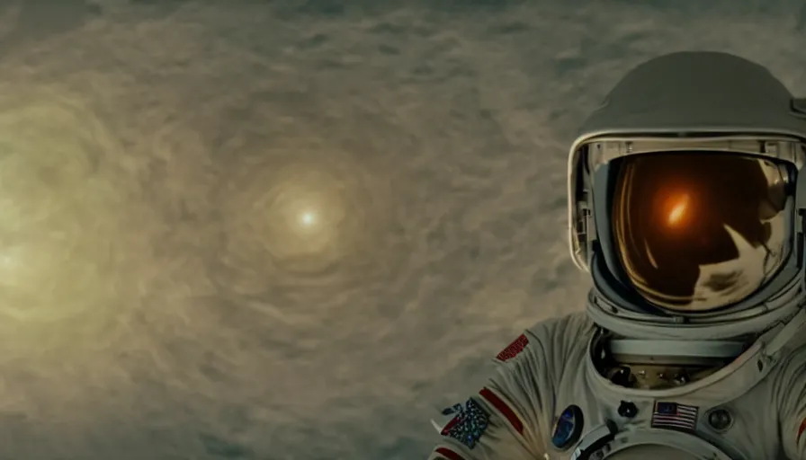 Image similar to movie still of a transcendental astronaut being, cinematic composition, cinematic light, anamorphic lens