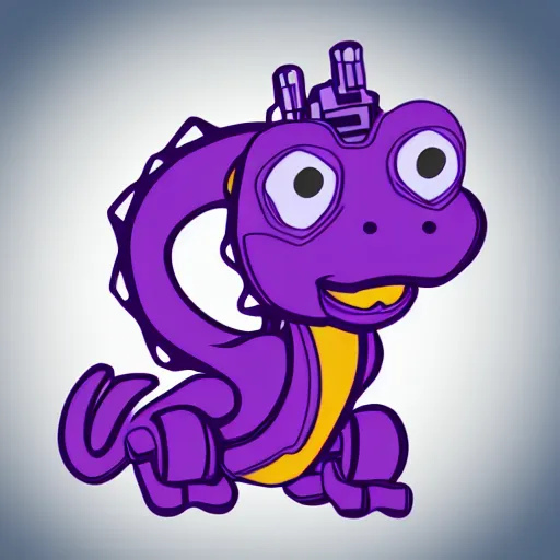 Prompt: a logo with very cute small purple robototechnic dragon with well-designed head and four legs, Disney, digital art