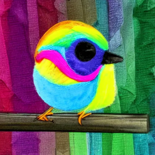 Prompt: a little bird, edgar haircut, rainbow colored hair