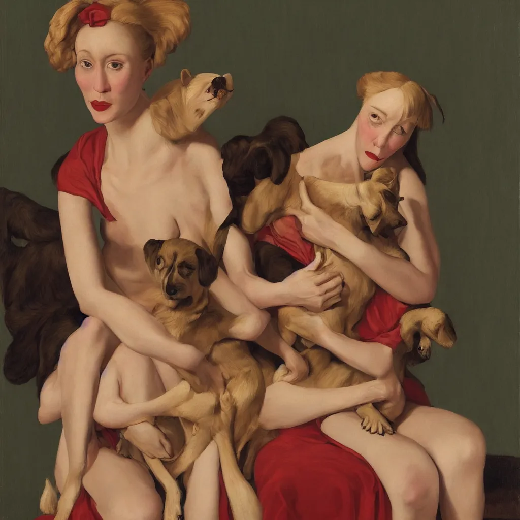 Prompt: woman and dog by John Currin