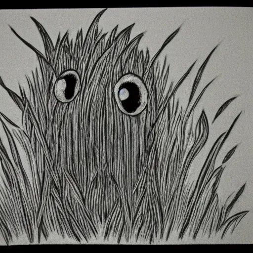 Prompt: a fast monochrome pencil of a grass monster