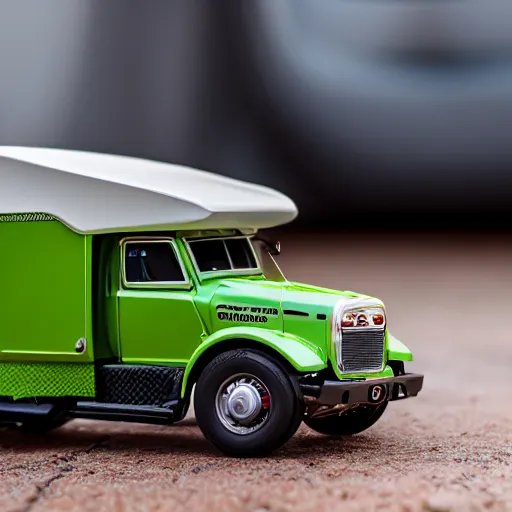 Image similar to macro photo of a miniature ho scale tesla cybertruck, taken with canon 8 0 d, canon 1 0 0 mm f / 2. 8