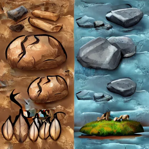 Image similar to realistic prehistoric cave drawings, cave, high quality, rocks, paint