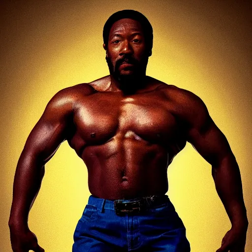 Image similar to marvin gaye with the physique of a body builder, hyper realistic, ultra detailed, cinematic, dynamic lighting, photorealistic, refined, intricate, digital art, digital painting, masterpiece, 8k,