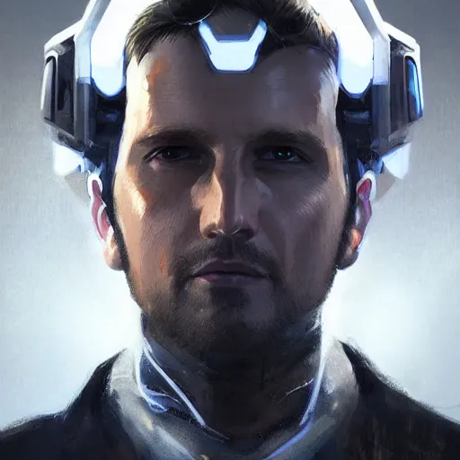 Image similar to portrait of a man by greg rutkowski, he looks like gabriel macht with cybernetic eyes, wearing a futuristic flying jacket, highly detailed portrait, scifi, digital painting, artstation, concept art, smooth, sharp foccus ilustration, artstation hq