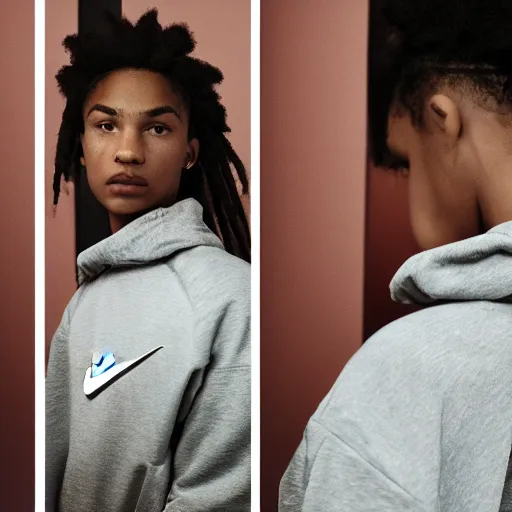 Image similar to realistic! photoshoot for a new nike lookbook, color film photography, portrait of a beautiful woman, location in a apartment, highly detailed, 8K, in style of tyler mitchell, 35mm