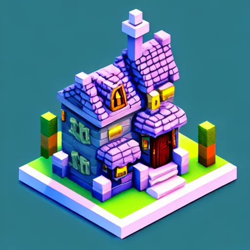 Image similar to Isometric 3D Fantasy Cute House, realistic, soft texture, render in blender,, magic voxel, gradient, geometric, minimal, cinematic lighting