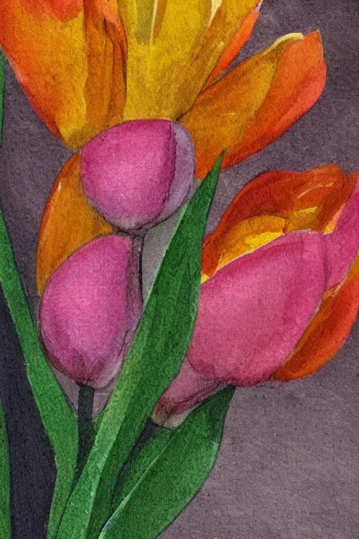 Prompt: colorful sketch in a simple style of a side view of a planted tulip with roots going deep into the ground with the colors of mexico