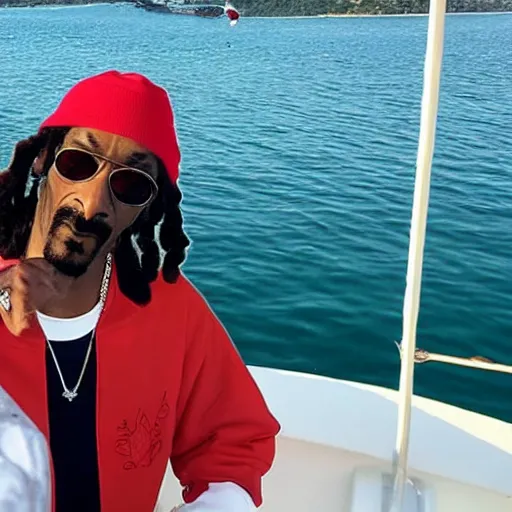 Image similar to snoop dogg sailing a boat