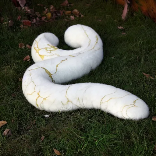 Image similar to furry fluffy floof serpent, white marble with gold accents, by ellen jewett