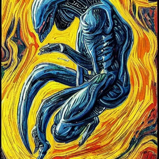 Prompt: a xenomorph in the style of van gogh