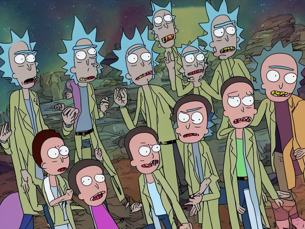 Prompt: real life portrait of rick and morty screwing around, detailed, very human - like, realistic faces, coherent, high resolution digital photo