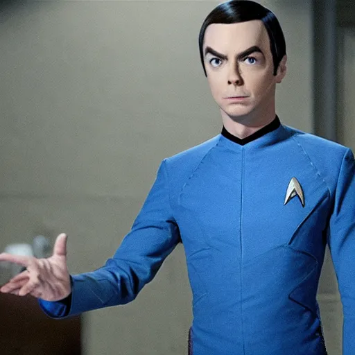 Image similar to Movie still of Jim Parsons as Spock from Star Trek