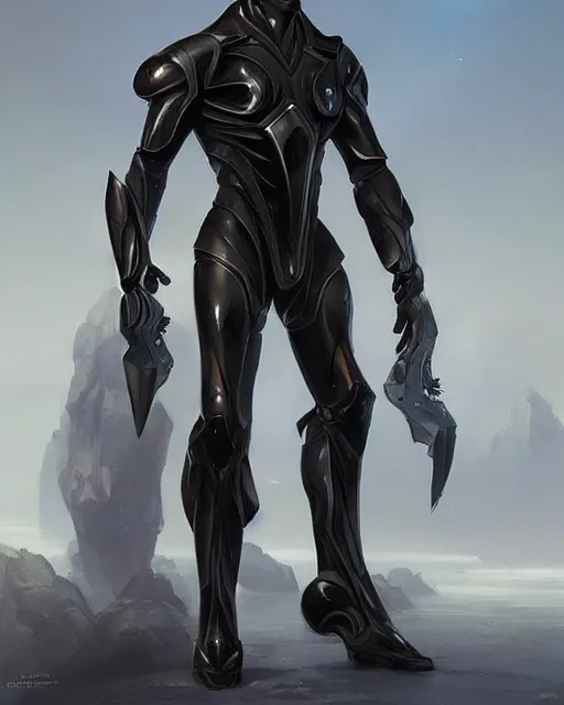 Prompt: muscular male smooth sleek black pearlescent wraithbone powerarmor, by greg rutkowski and mark brookes and jim burns and tom bagshaw and magali villeneuve, trending on artstation