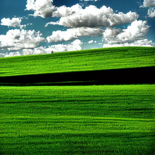 Image similar to liminal space photograph with Windows XP Wallpaper Bliss