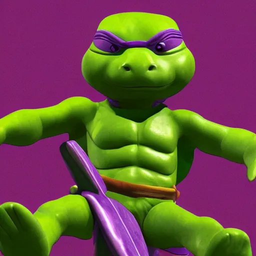 Image similar to donatello from the teenage mutant ninja turtles, 1 9 9 0 s, friendly, high detailed, moonray render