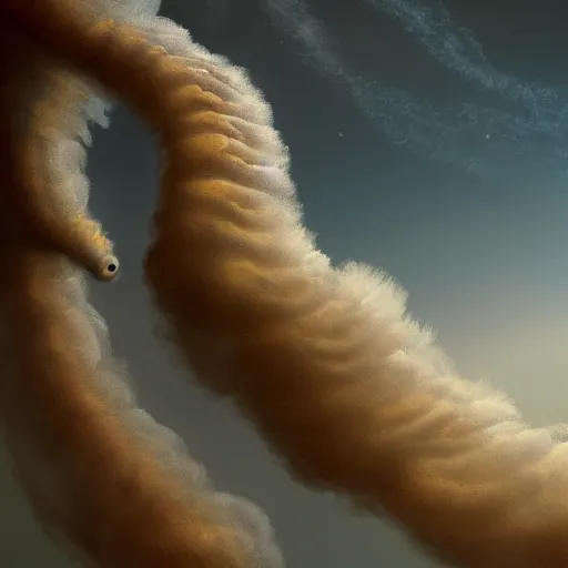 Image similar to worm clouds, 4k, post-processing, very very detailed, artstation, cute