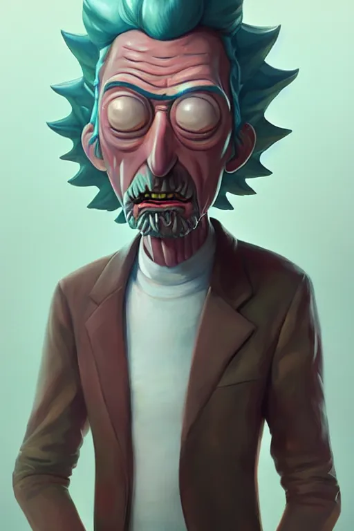 Image similar to A highly detailed full body portrait painting of Rick from Rick and Morty, Greg Rutkowski, trending on artstation