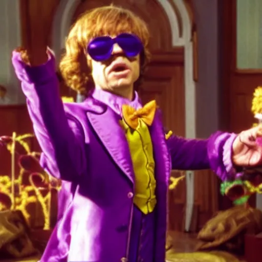 Image similar to film still of peter dinklage as willy wonka, 8 k