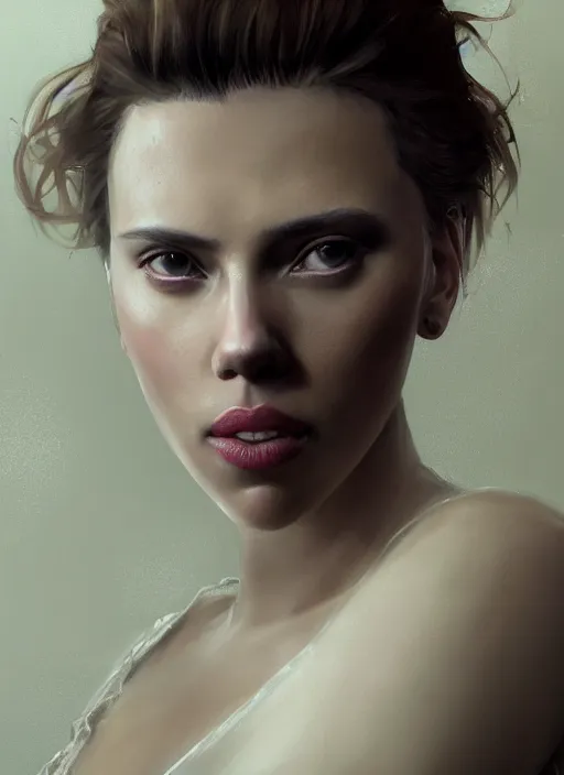 Prompt: A fancy portrait of Scarlett Johansson by Greg Rutkowski, Sung Choi, Mitchell Mohrhauser, Maciej Kuciara, Johnson Ting, Maxim Verehin, Peter Konig, Bloodborne, 8k photorealistic, cinematic lighting, HD, high details, dramatic, atmospheric , trending on artstation