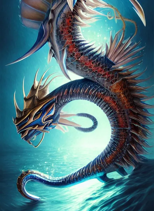 Image similar to a real life gyarados pokemon, diffuse lighting, fantasy, intricate, elegant, highly detailed, lifelike, photorealistic, digital painting, artstation, illustration, concept art, smooth, sharp focus, art by john collier and albert aublet and krenz cushart and artem demura