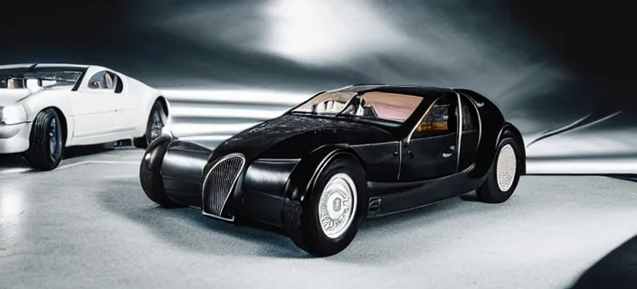 Image similar to a single bugatti type 5 7 sc atlantic and delorean hybrid, dslr, volumetric lighting