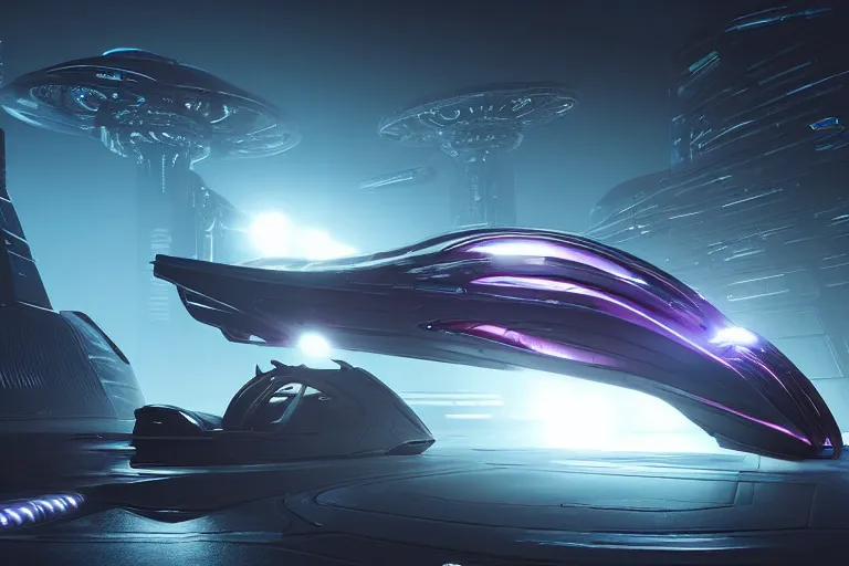 Image similar to cyberpunk alien concept inspired mother space ship, futuristic look, highly detailed body, very powerful, photorealistic camera shot, bright studio setting, studio lighting, crisp quality and light reflections, unreal engine 5 quality render