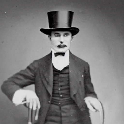 Image similar to a old timey photo of a man wearing a top hat, old, vintage