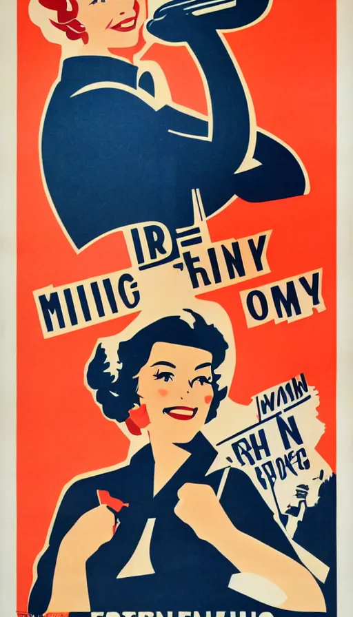 Image similar to retro propaganda poster for mining, beautiful woman in work clothes