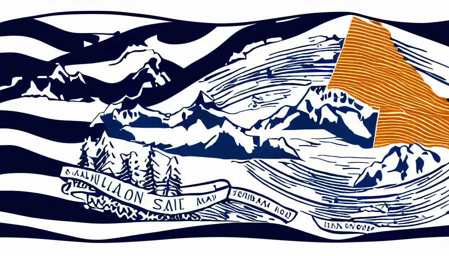 Image similar to A flag representing Idaho's Salmon River mountain valley, vector graphic, vexillology, cobalt and white color scheme,