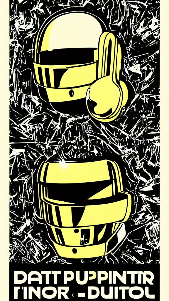 Prompt: Daft Punk logo by mcbess, full colour print, Techno concert advert