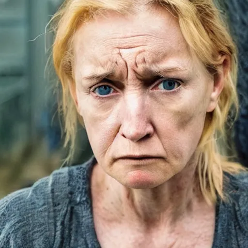 Prompt: Ruth Langmore is sad and angry, portrait photograph, Ozark movie still