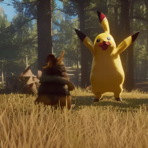 Image similar to Film still of Pikachu in Red Dead Redemption 2 (2018 video game)