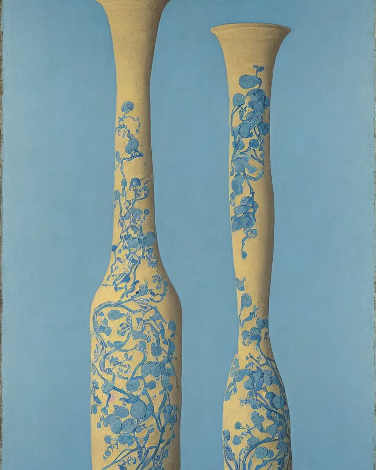 Image similar to achingly beautiful print of intricately painted ancient greek lekythos on a baby blue background by rene magritte, monet, and turner.