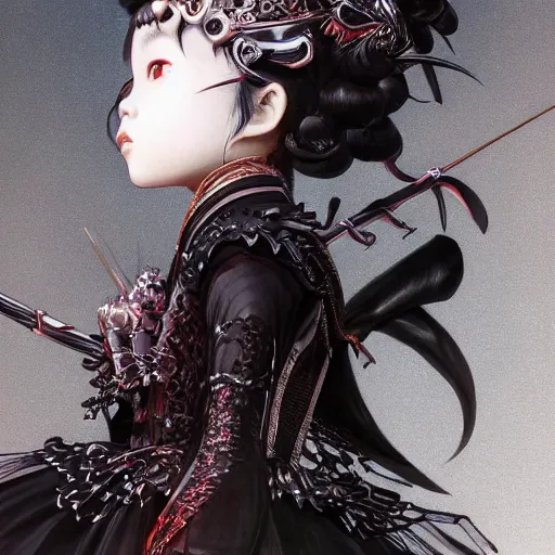 Prompt: full body character art of Yui Mizuno from Babymetal, intricate, elegant, highly detailed, digital painting, character concept art, smooth, sharp focus, illustration, trending in artstation, 4k, octane render, unreal engine 5, by Hajime Sorayama and Bruce Pennington