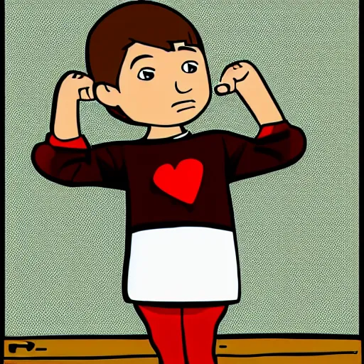 Image similar to boy cartoon character saying i love alex, high quality, making a heart sign with his hand, digital art,