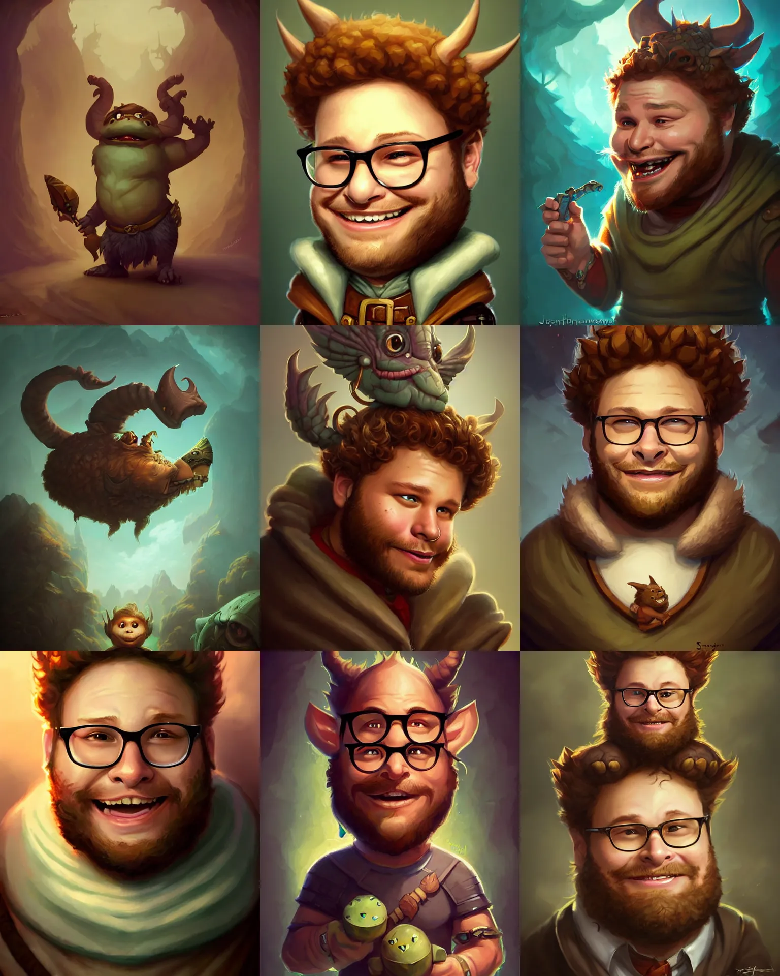 Prompt: cute little anthropomorphic seth rogen cute and adorable, pretty, beautiful, dnd character art portrait, matte fantasy painting, deviantart artstation, by jason felix by steve argyle by tyler jacobson by peter mohrbacher, cinema