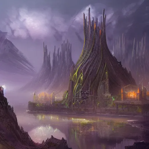 Image similar to a fantasy elven nuclear power plant. award winning digital art, trending on artstation