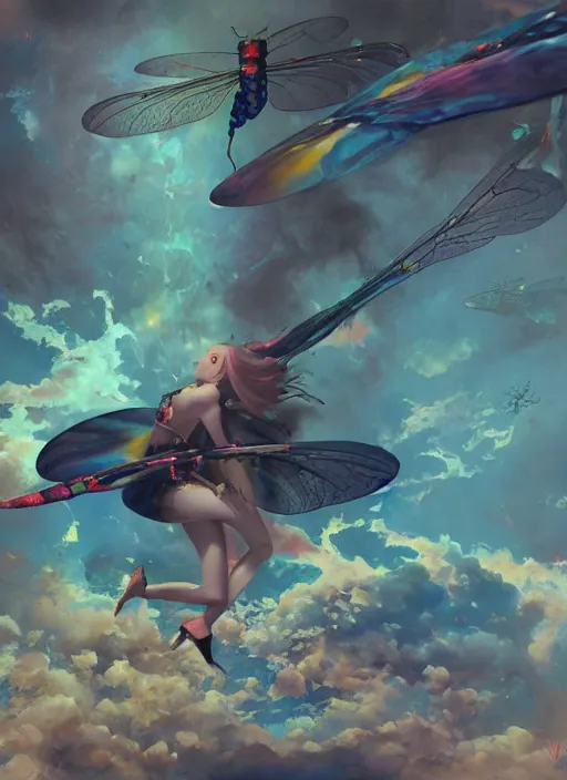 Prompt: surreal gouache painting, by yoshitaka amano, by ruan jia, by Conrad roset, by good smile company, detailed anime 3d render of a magical Dragonfly flying over a flying disco Vinyl, DJ Mixer, deck , controller, portrait, cgsociety, artstation, rococo mechanical and Digital and electronic, dieselpunk atmosphere