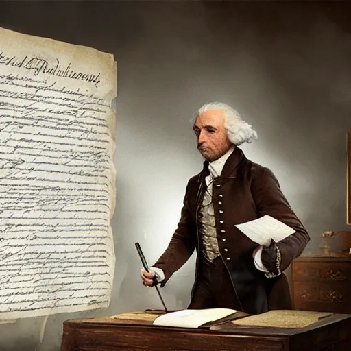 Image similar to zoo animals signing the declaration of independence, dramatic lighting, cinematic, establishing shot, extremely high detail, photo realistic, cinematic lighting, post processed, concept art, artstation, matte painting,