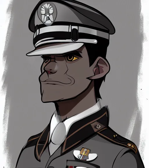 Prompt: furaffinity expressive stylized master furry artist digital line art painting portrait character study of the anthro male anthropomorphic german shepard fursona animal person officer wearing clothes military general uniform