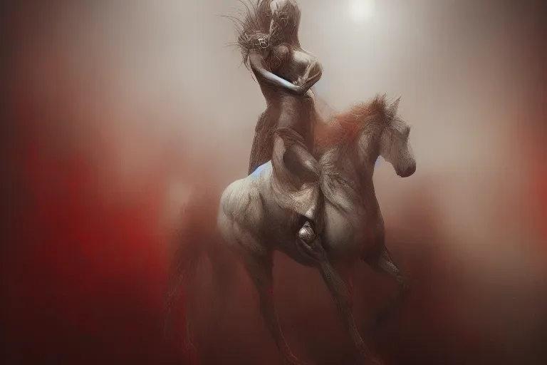 Image similar to a white cyberpunk horses with human heads, in the style of beksinski, intricate and epic composition, red by caravaggio, insanely quality, highly detailed, masterpiece, red light, artstation, 4 k