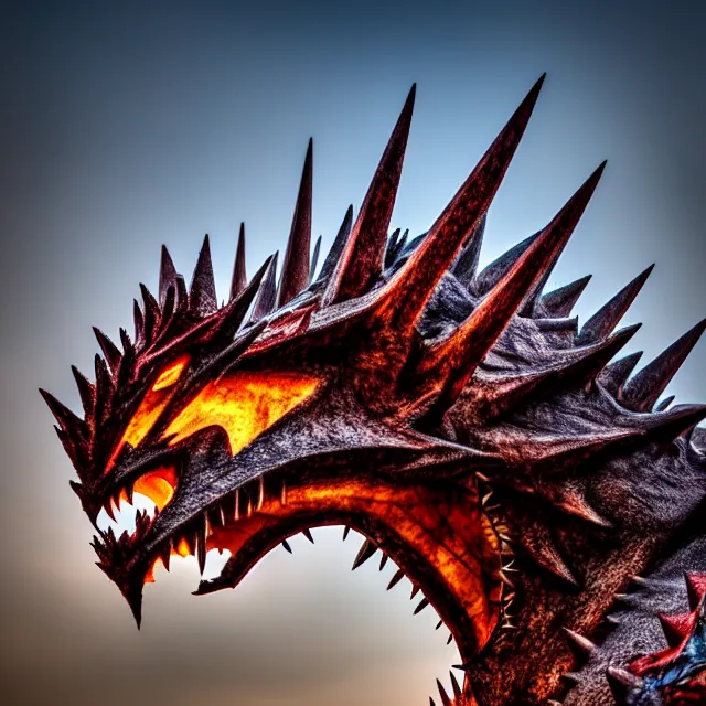 Prompt: giant spiky dragon, 8 k, hdr, smooth, sharp focus, high resolution, award - winning photo