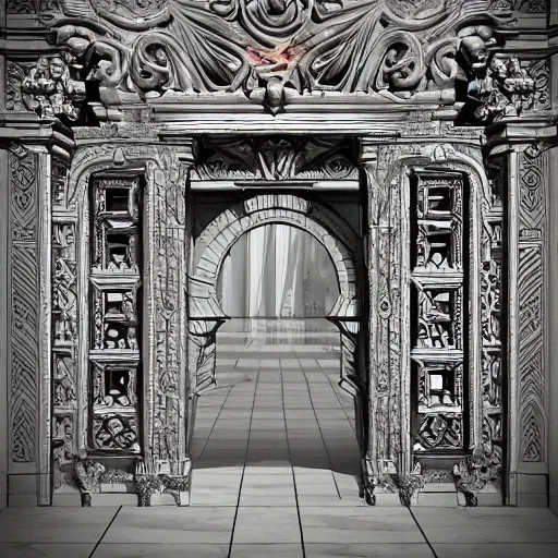 Image similar to ancient fantasy marble gate, neonpunk, mega structure, symmetric, intricate details