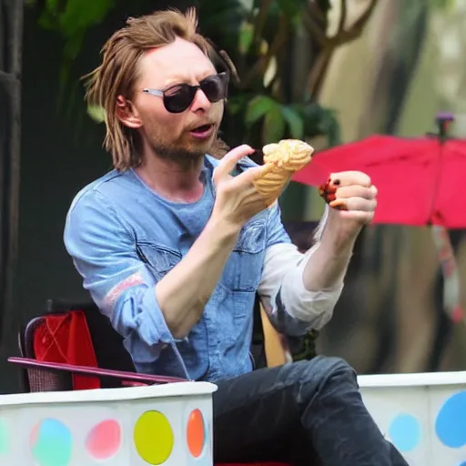 Prompt: thom yorke eating ice cream with sprinkles