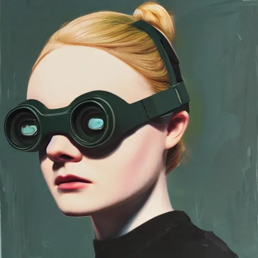 Image similar to Elle Fanning wearing night vision goggles picture by Sachin Teng, asymmetrical, dark vibes, Realistic Painting , Organic painting, Matte Painting, geometric shapes, hard edges, graffiti, street art:2 by Sachin Teng:4