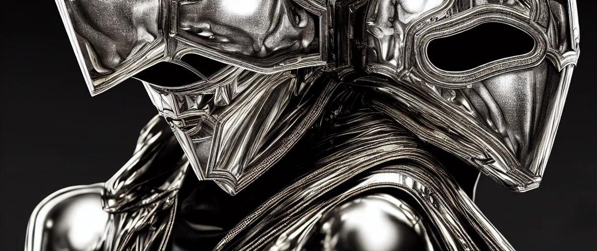 Image similar to hyperrealist highly detailed neo-baroque portrait of high fashion monster demon wearing reflective mirror mirrored reflection armor, concept art pascal blanche dramatic studio lighting 8k wide angle shallow depth of field