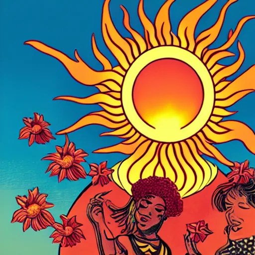 Image similar to phoenix in fire, sun, flowers, Venus, feminism, eggs, hip hop, rap